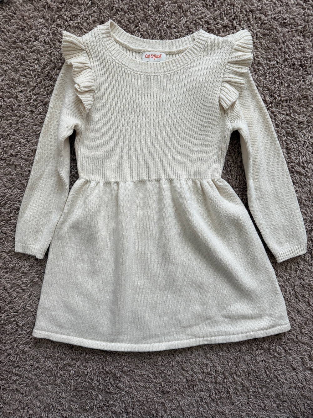 Cat & Jack Ivory Ruffle-Shoulder Knit Dress for Kids
